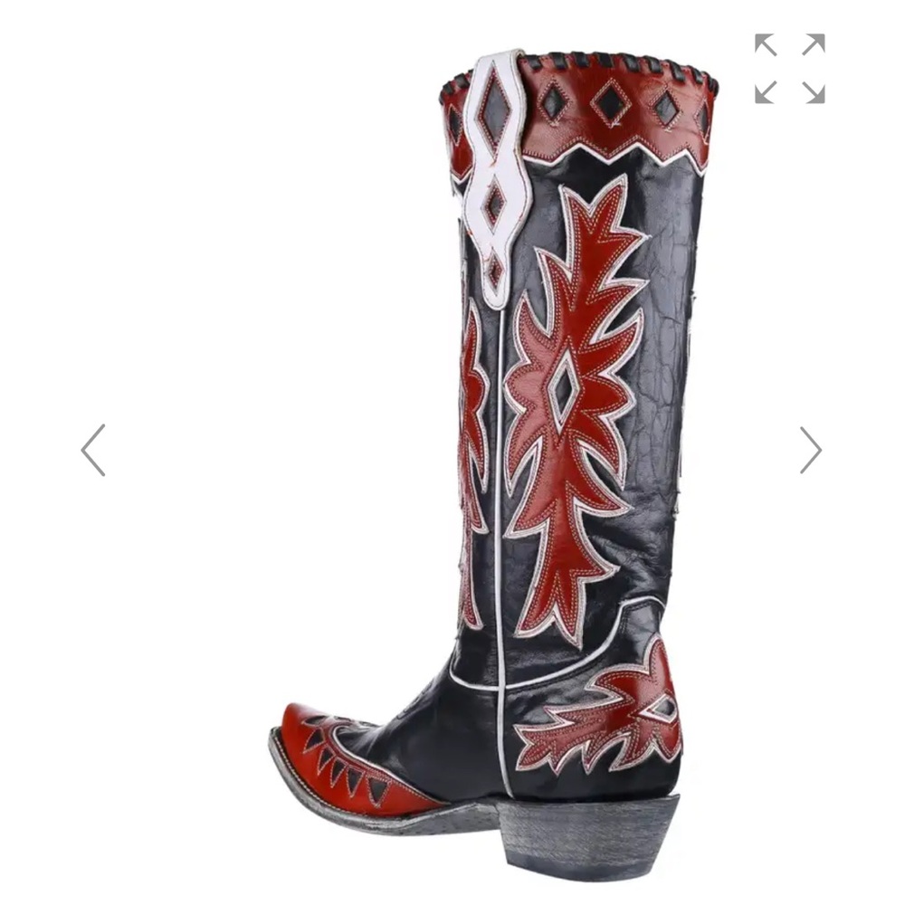 Old Gringo Black and Red Embroidered Leather Heeled Cowboy Boots - Picture 14 of 15